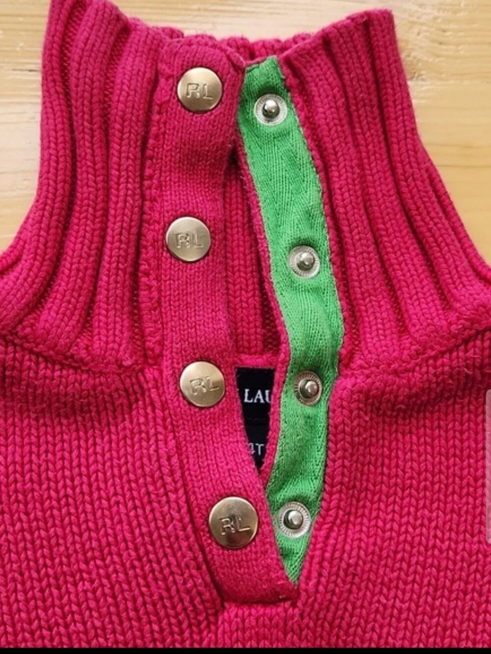 Vintage Ralph Lauren Hot Pink Girl's Neon Green Pony Turtleneck Sweater 4T